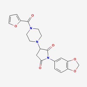 molecular formula C20H19N3O6 B4121626 1-(1,3-Benzodioxol-5-yl)-3-[4-(furan-2-ylcarbonyl)piperazin-1-yl]pyrrolidine-2,5-dione 