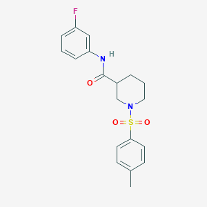 molecular formula C19H21FN2O3S B4121856 N-(3-fluorophenyl)-1-(4-methylphenyl)sulfonylpiperidine-3-carboxamide 