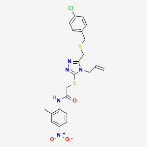 2-[[5-[(4-chlorophenyl)methylsulfanylmethyl]-4-prop-2-enyl-1,2,4-triazol-3-yl]sulfanyl]-N-(2-methyl-4-nitrophenyl)acetamide