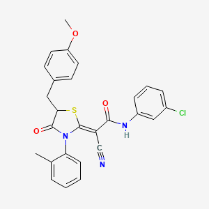 molecular formula C27H22ClN3O3S B4122569 N-(3-chlorophenyl)-2-cyano-2-[5-(4-methoxybenzyl)-3-(2-methylphenyl)-4-oxo-1,3-thiazolidin-2-ylidene]acetamide 