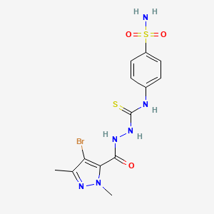 molecular formula C13H15BrN6O3S2 B4122663 N-[4-(aminosulfonyl)phenyl]-2-[(4-bromo-1,3-dimethyl-1H-pyrazol-5-yl)carbonyl]hydrazinecarbothioamide 