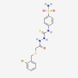 molecular formula C16H17BrN4O3S3 B4122683 N-[4-(aminosulfonyl)phenyl]-2-{[(2-bromobenzyl)thio]acetyl}hydrazinecarbothioamide 