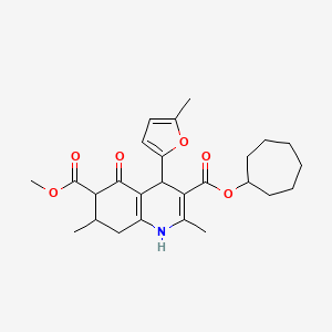 molecular formula C26H33NO6 B4122714 3-Cycloheptyl 6-methyl 2,7-dimethyl-4-(5-methylfuran-2-yl)-5-oxo-1,4,5,6,7,8-hexahydroquinoline-3,6-dicarboxylate 