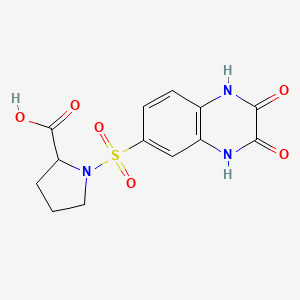 molecular formula C13H13N3O6S B4123031 1-[(2,3-DIOXO-1,2,3,4-TETRAHYDRO-6-QUINOXALINYL)SULFONYL]-2-PYRROLIDINECARBOXYLIC ACID 