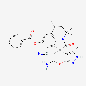 molecular formula C28H25N5O4 B4123151 6-amino-5-cyano-3,4',4',6'-tetramethyl-2'-oxo-5',6'-dihydro-1H,4'H-spiro[pyrano[2,3-c]pyrazole-4,1'-pyrrolo[3,2,1-ij]quinolin]-8'-yl benzoate 