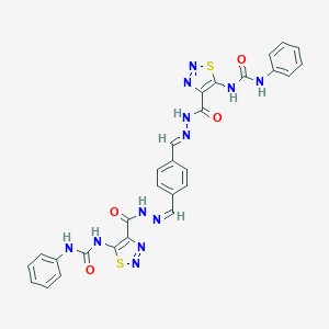 molecular formula C28H22N12O4S2 B412341 N-{4-[(2-{4-[2-({5-[(anilinocarbonyl)amino]-1,2,3-thiadiazol-4-yl}carbonyl)carbohydrazonoyl]benzylidene}hydrazino)carbonyl]-1,2,3-thiadiazol-5-yl}-N'-phenylurea 