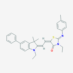 molecular formula C32H33N3OS B412354 3-ethyl-5-[2-(1-ethyl-3,3-dimethyl-5-phenyl-1,3-dihydro-2H-indol-2-ylidene)ethylidene]-2-[(4-methylphenyl)imino]-1,3-thiazolidin-4-one 