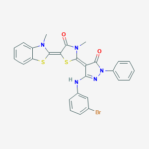 (2E,5Z)-2-[3-(3-bromoanilino)-5-oxo-1-phenylpyrazol-4-ylidene]-3-methyl-5-(3-methyl-1,3-benzothiazol-2-ylidene)-1,3-thiazolidin-4-one