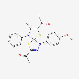 molecular formula C22H21N3O3S2 B4123647 1,1'-[1-(4-methoxyphenyl)-8-methyl-9-phenyl-4,6-dithia-1,2,9-triazaspiro[4.4]nona-2,7-diene-3,7-diyl]diethanone 