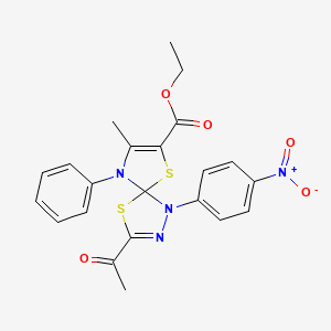 ethyl 3-acetyl-8-methyl-1-(4-nitrophenyl)-9-phenyl-4,6-dithia-1,2,9-triazaspiro[4.4]nona-2,7-diene-7-carboxylate