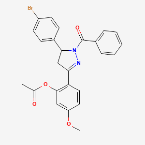 molecular formula C25H21BrN2O4 B4124300 [2-[2-Benzoyl-3-(4-bromophenyl)-3,4-dihydropyrazol-5-yl]-5-methoxyphenyl] acetate 