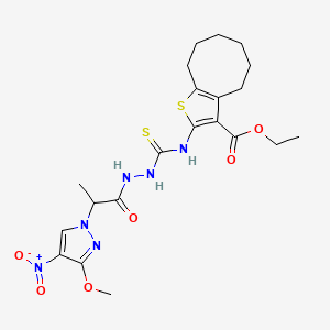 molecular formula C21H28N6O6S2 B4124347 ethyl 2-[({2-[2-(3-methoxy-4-nitro-1H-pyrazol-1-yl)propanoyl]hydrazinyl}carbonothioyl)amino]-4,5,6,7,8,9-hexahydrocycloocta[b]thiophene-3-carboxylate 