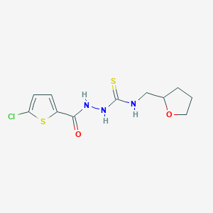 molecular formula C11H14ClN3O2S2 B4124359 2-[(5-chloro-2-thienyl)carbonyl]-N-(tetrahydro-2-furanylmethyl)hydrazinecarbothioamide 