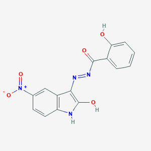 molecular formula C15H10N4O5 B412439 2-hydroxy-N'-[(3E)-5-nitro-2-oxo-1,2-dihydro-3H-indol-3-ylidene]benzohydrazide 