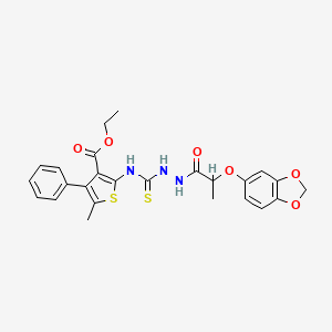 molecular formula C25H25N3O6S2 B4124538 ethyl 2-[({2-[2-(1,3-benzodioxol-5-yloxy)propanoyl]hydrazino}carbonothioyl)amino]-5-methyl-4-phenyl-3-thiophenecarboxylate 