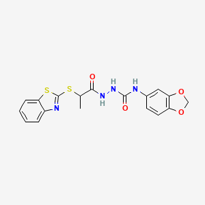 molecular formula C18H16N4O4S2 B4124760 N-1,3-benzodioxol-5-yl-2-[2-(1,3-benzothiazol-2-ylthio)propanoyl]hydrazinecarboxamide 