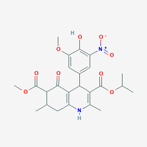 molecular formula C24H28N2O9 B4124839 6-Methyl 3-propan-2-yl 4-(4-hydroxy-3-methoxy-5-nitrophenyl)-2,7-dimethyl-5-oxo-1,4,5,6,7,8-hexahydroquinoline-3,6-dicarboxylate 