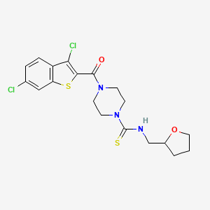 molecular formula C19H21Cl2N3O2S2 B4125416 4-[(3,6-dichloro-1-benzothiophen-2-yl)carbonyl]-N-(tetrahydrofuran-2-ylmethyl)piperazine-1-carbothioamide 