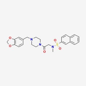 molecular formula C25H27N3O5S B4125687 N-{2-[4-(1,3-benzodioxol-5-ylmethyl)-1-piperazinyl]-2-oxoethyl}-N-methyl-2-naphthalenesulfonamide 