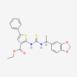 Ethyl 2-({[1-(1,3-benzodioxol-5-yl)ethyl]carbamothioyl}amino)-5-phenylthiophene-3-carboxylate