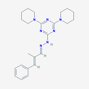 molecular formula C23H31N7 B412583 2-Methyl-3-phenylacrylaldehyde [4,6-di(1-piperidinyl)-1,3,5-triazin-2-yl]hydrazone 