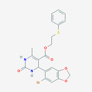 molecular formula C21H19BrN2O5S B412595 2-(Phenylsulfanyl)ethyl 4-(6-bromo-1,3-benzodioxol-5-yl)-6-methyl-2-oxo-1,2,3,4-tetrahydro-5-pyrimidinecarboxylate 