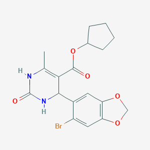 molecular formula C18H19BrN2O5 B412602 Cyclopentyl 4-(6-bromo-1,3-benzodioxol-5-yl)-6-methyl-2-oxo-1,2,3,4-tetrahydro-5-pyrimidinecarboxylate 