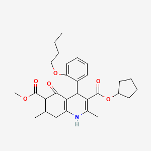 molecular formula C29H37NO6 B4126118 3-Cyclopentyl 6-methyl 4-(2-butoxyphenyl)-2,7-dimethyl-5-oxo-1,4,5,6,7,8-hexahydroquinoline-3,6-dicarboxylate 