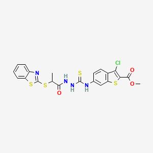 molecular formula C21H17ClN4O3S4 B4126146 Methyl 6-[({2-[2-(1,3-benzothiazol-2-ylsulfanyl)propanoyl]hydrazinyl}carbonothioyl)amino]-3-chloro-1-benzothiophene-2-carboxylate 