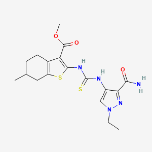 molecular formula C18H23N5O3S2 B4126229 methyl 2-{[(3-carbamoyl-1-ethyl-1H-pyrazol-4-yl)carbamothioyl]amino}-6-methyl-4,5,6,7-tetrahydro-1-benzothiophene-3-carboxylate 