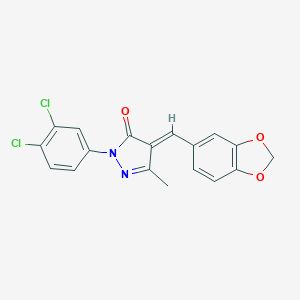 molecular formula C18H12Cl2N2O3 B412624 4-(1,3-benzodioxol-5-ylmethylene)-2-(3,4-dichlorophenyl)-5-methyl-2,4-dihydro-3H-pyrazol-3-one 