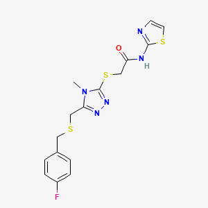 molecular formula C16H16FN5OS3 B4126320 2-[(5-{[(4-fluorobenzyl)thio]methyl}-4-methyl-4H-1,2,4-triazol-3-yl)thio]-N-1,3-thiazol-2-ylacetamide 