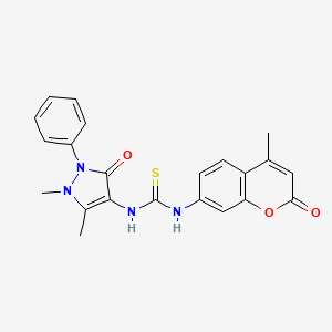 molecular formula C22H20N4O3S B4126398 N-(1,5-dimethyl-3-oxo-2-phenyl-2,3-dihydro-1H-pyrazol-4-yl)-N'-(4-methyl-2-oxo-2H-chromen-7-yl)thiourea 