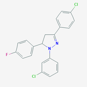 molecular formula C21H15Cl2FN2 B412652 1-(3-chlorophenyl)-3-(4-chlorophenyl)-5-(4-fluorophenyl)-4,5-dihydro-1H-pyrazole 