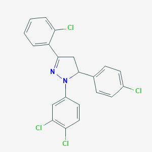 molecular formula C21H14Cl4N2 B412653 3-(2-chlorophenyl)-5-(4-chlorophenyl)-1-(3,4-dichlorophenyl)-4,5-dihydro-1H-pyrazole 