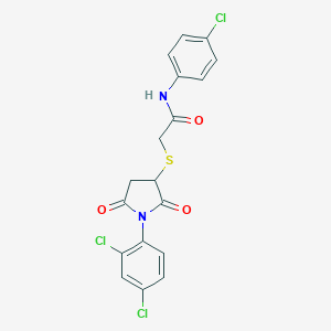 molecular formula C18H13Cl3N2O3S B412655 N-(4-chlorophenyl)-2-{[1-(2,4-dichlorophenyl)-2,5-dioxopyrrolidin-3-yl]sulfanyl}acetamide CAS No. 331245-18-2