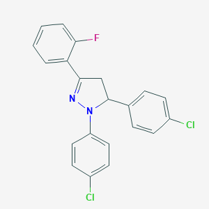molecular formula C21H15Cl2FN2 B412657 1,5-bis(4-chlorophenyl)-3-(2-fluorophenyl)-4,5-dihydro-1H-pyrazole 