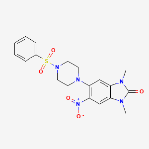 molecular formula C19H21N5O5S B4126596 1,3-dimethyl-5-nitro-6-[4-(phenylsulfonyl)piperazin-1-yl]-1,3-dihydro-2H-benzimidazol-2-one 