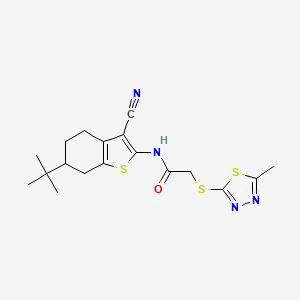 molecular formula C18H22N4OS3 B4126611 N-(6-tert-butyl-3-cyano-4,5,6,7-tetrahydro-1-benzothien-2-yl)-2-[(5-methyl-1,3,4-thiadiazol-2-yl)thio]acetamide 