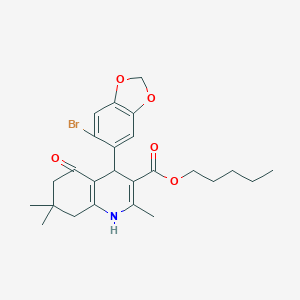 molecular formula C25H30BrNO5 B412666 Pentyl 4-(6-bromo-1,3-benzodioxol-5-yl)-2,7,7-trimethyl-5-oxo-1,4,5,6,7,8-hexahydroquinoline-3-carboxylate 