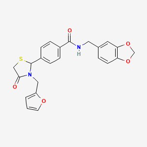 molecular formula C23H20N2O5S B4126769 N-(1,3-benzodioxol-5-ylmethyl)-4-[3-(furan-2-ylmethyl)-4-oxo-1,3-thiazolidin-2-yl]benzamide 