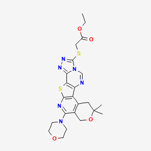 ethyl 2-[(18,18-dimethyl-14-morpholin-4-yl-17-oxa-11-thia-3,5,7,8,13-pentazapentacyclo[10.8.0.02,10.05,9.015,20]icosa-1(12),2(10),3,6,8,13,15(20)-heptaen-6-yl)sulfanyl]acetate