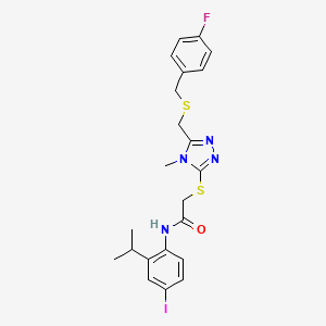 molecular formula C22H24FIN4OS2 B4126899 2-[[5-[(4-fluorophenyl)methylsulfanylmethyl]-4-methyl-1,2,4-triazol-3-yl]sulfanyl]-N-(4-iodo-2-propan-2-ylphenyl)acetamide 