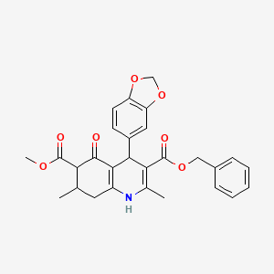 molecular formula C28H27NO7 B4127286 3-BENZYL 6-METHYL 4-(2H-1,3-BENZODIOXOL-5-YL)-2,7-DIMETHYL-5-OXO-1,4,5,6,7,8-HEXAHYDROQUINOLINE-3,6-DICARBOXYLATE 