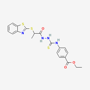 molecular formula C20H20N4O3S3 B4127323 Ethyl 4-[({2-[2-(1,3-benzothiazol-2-ylsulfanyl)propanoyl]hydrazinyl}carbonothioyl)amino]benzoate 