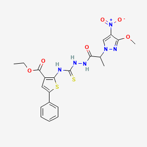 molecular formula C21H22N6O6S2 B4127403 ethyl 2-[({2-[2-(3-methoxy-4-nitro-1H-pyrazol-1-yl)propanoyl]hydrazino}carbonothioyl)amino]-5-phenyl-3-thiophenecarboxylate 