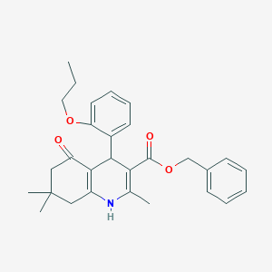 molecular formula C29H33NO4 B412752 Benzyl 2,7,7-trimethyl-5-oxo-4-(2-propoxyphenyl)-1,4,6,8-tetrahydroquinoline-3-carboxylate CAS No. 295343-76-9