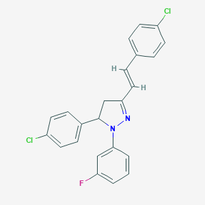 molecular formula C23H17Cl2FN2 B412759 5-(4-chlorophenyl)-3-[2-(4-chlorophenyl)vinyl]-1-(3-fluorophenyl)-4,5-dihydro-1H-pyrazole 