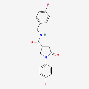 molecular formula C18H16F2N2O2 B4127672 N-(4-fluorobenzyl)-1-(4-fluorophenyl)-5-oxo-3-pyrrolidinecarboxamide 