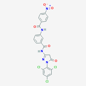molecular formula C23H14Cl3N5O5 B412775 3-[({4-nitrophenyl}carbonyl)amino]-N-[5-oxo-1-(2,4,6-trichlorophenyl)-4,5-dihydro-1H-pyrazol-3-yl]benzamide 